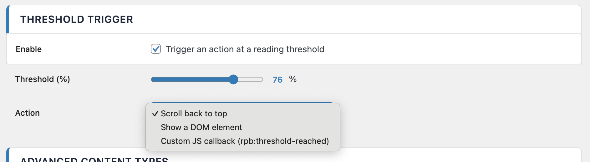 Panneau de configuration du déclencheur de seuil dans ReadNinja Pro